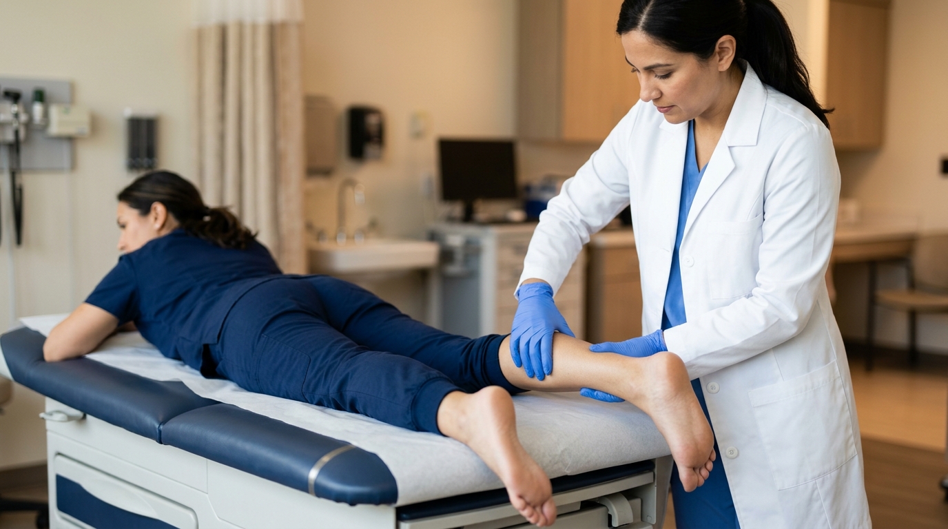 Aşil tendon yırtığı muayenesinde baldır sıkma testinin uygulanması